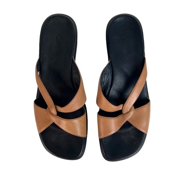 Clark Womens Leather Sandal Size 10M 38436 Tan Open Toe Comfort Soles summer - Picture 1 of 11